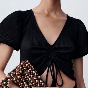 Zara Black Ruched Crop Top